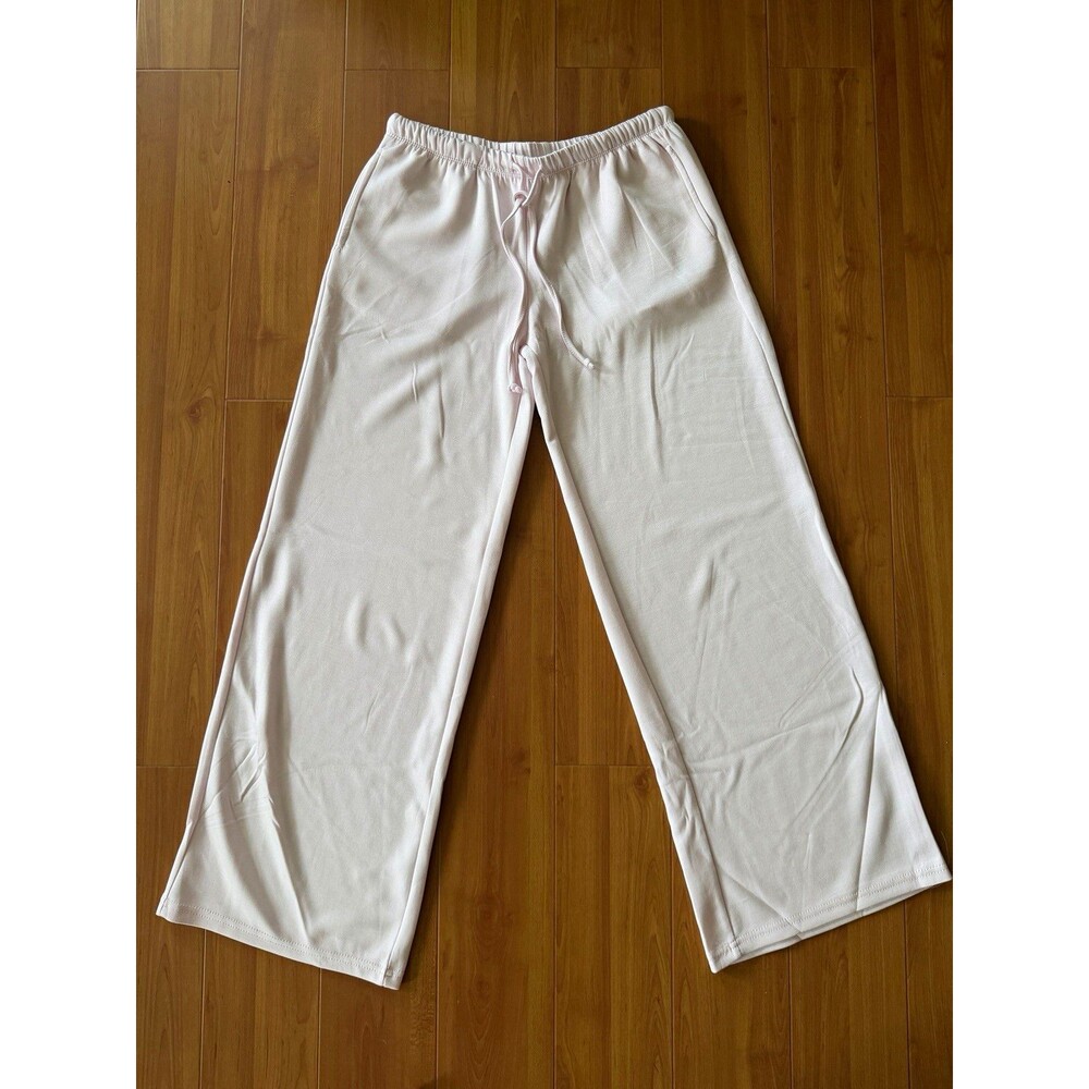 shosho Womens Pink Wide-Leg Pants Size S Drawstring Elastic Waist Yoga Polyester